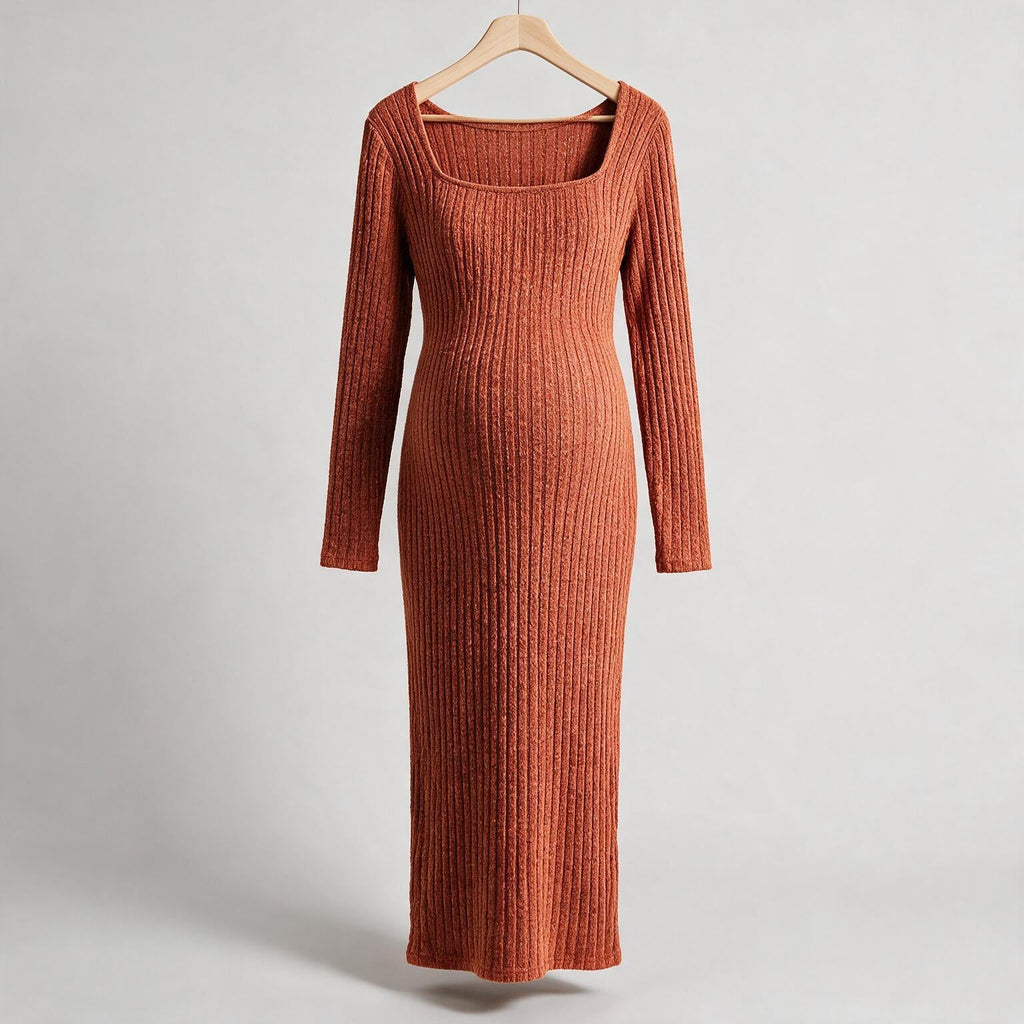 Danielle | Womens Maternity Ribbed Knit Long Sleeve Sweater Dress