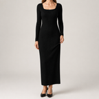 Danielle | Womens Maternity Ribbed Knit Long Sleeve Sweater Dress, Black