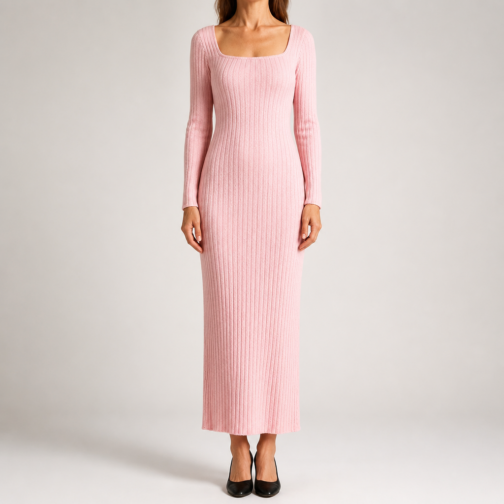 Danielle | Womens Maternity Ribbed Knit Long Sleeve Sweater Dress, Pink