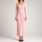 Danielle | Womens Maternity Ribbed Knit Long Sleeve Sweater Dress, Pink