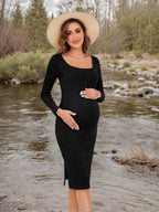 Danielle | Womens Maternity Ribbed Knit Long Sleeve Sweater Dress
