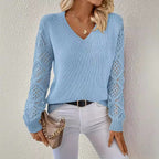 Daphne | Womens Crochet V Neck Knitted Jumper - 5