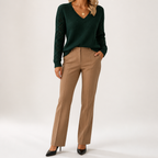 Daphne | Womens Crochet V Neck Knitted Jumper, Dark Green