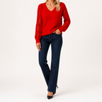 Daphne | Womens Crochet V Neck Knitted Jumper, Red