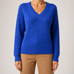 Daphne | Womens Crochet V Neck Knitted Jumper, Royal Blue