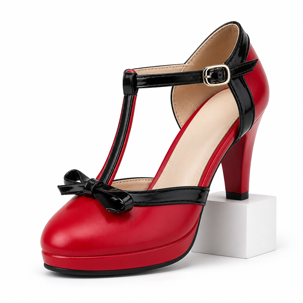 Darlene | Womens Round Toe Chunky Heel Pumps Court Shoes