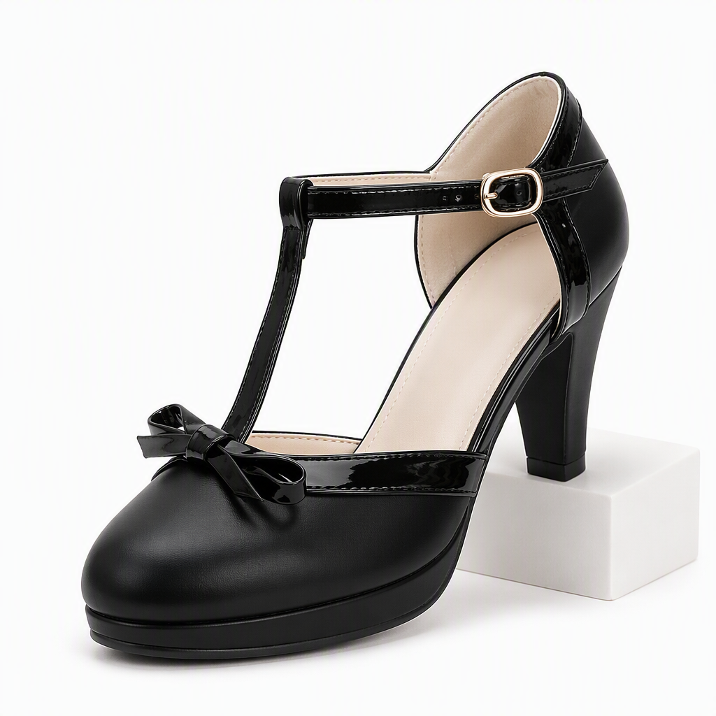 Darlene | Womens Round Toe Chunky Heel Pumps Court Shoes