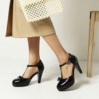 Darlene | Womens Round Toe Chunky Heel Pumps Court Shoes