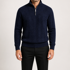 Dashiell | Mens Retro Casual Knitted Pullover Zip Shirt, Navy