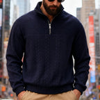 Dashiell | Mens Retro Casual Knitted Pullover Zip Shirt - Navy