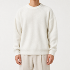 Davis | Mens Heavy Ribbed Knit Sweater Loose Fit Pullover, White