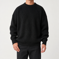 Davis | Mens Heavy Ribbed Knit Sweater Loose Fit Pullover, Black