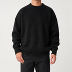 Davis | Mens Heavy Ribbed Knit Sweater Loose Fit Pullover, Black