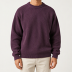 Davis | Mens Heavy Ribbed Knit Sweater Loose Fit Pullover, Purple
