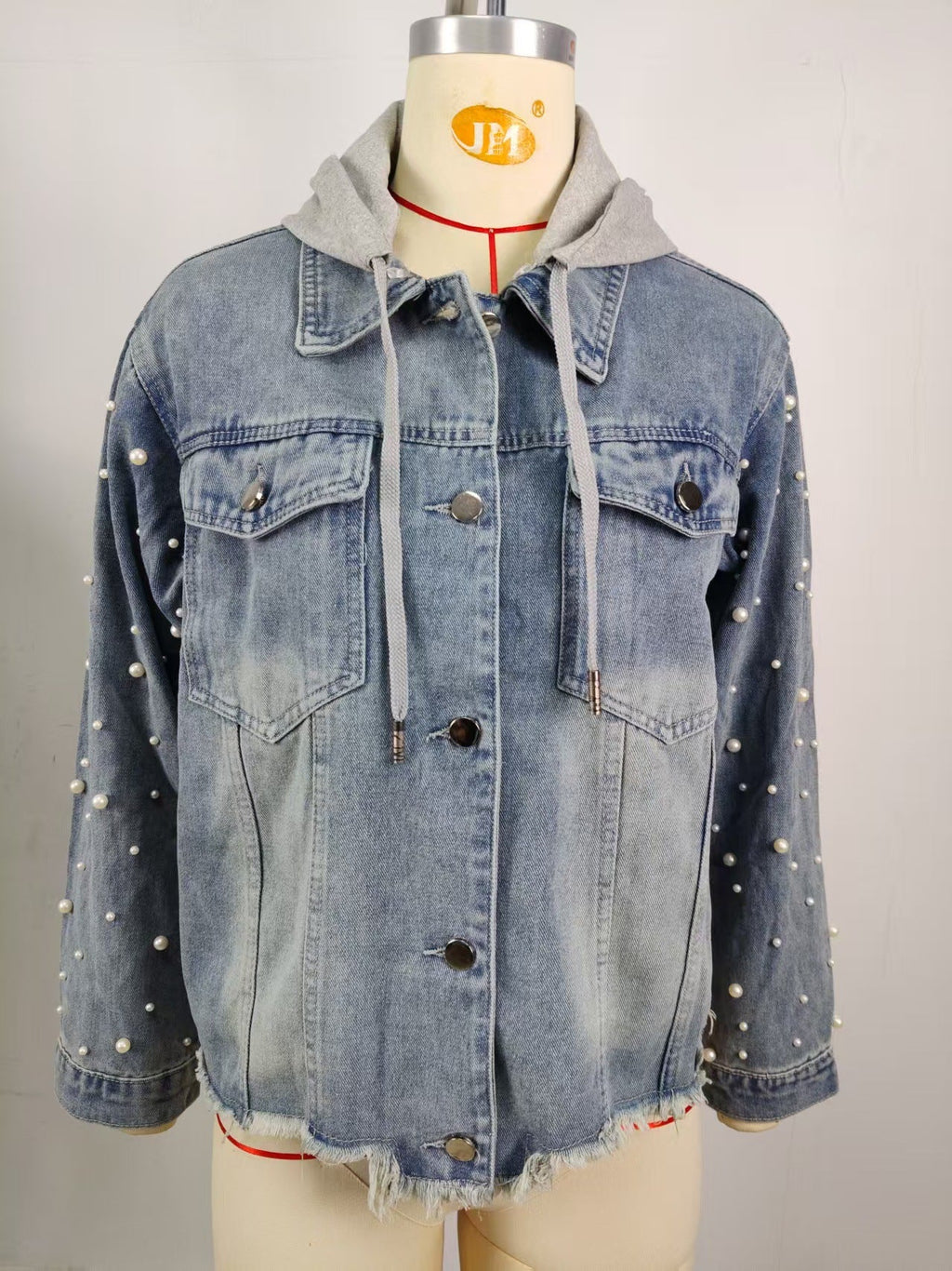 Dayna | Womens Hooded Beaded Denim Jacket