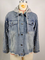Dayna | Womens Hooded Beaded Denim Jacket