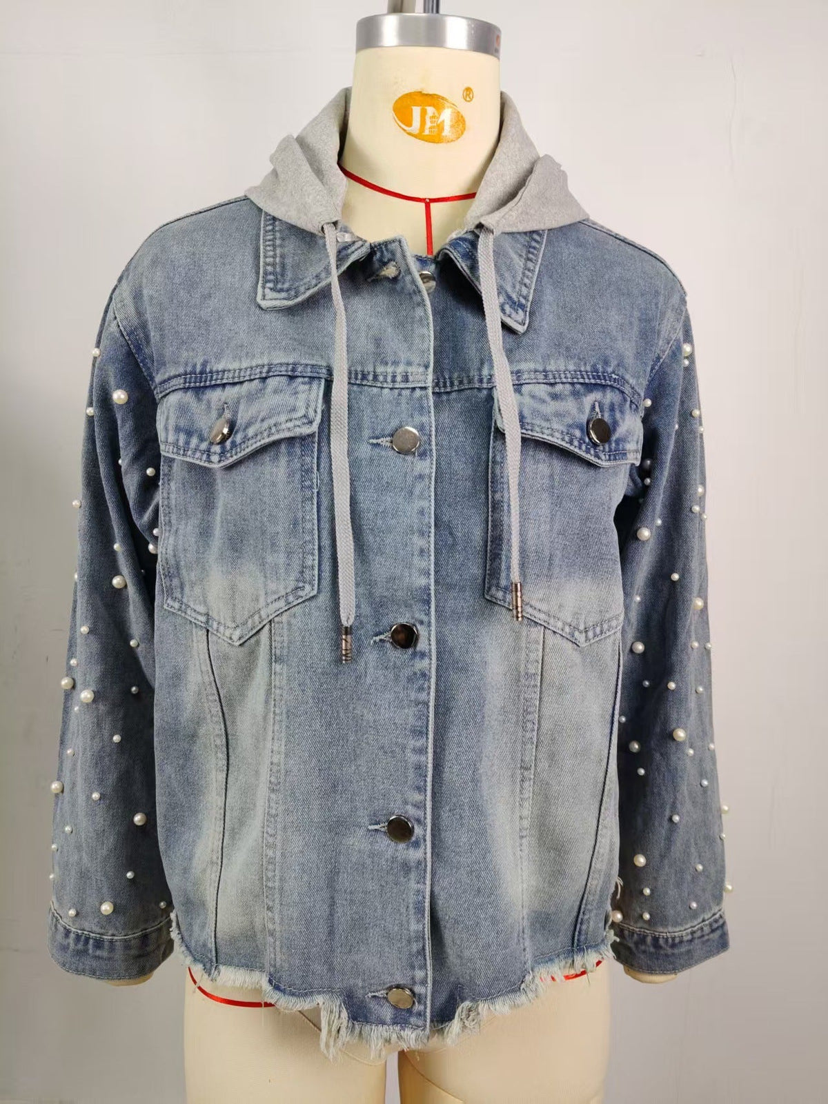 Dayna | Womens Hooded Beaded Denim Jacket