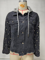 Dayna | Womens Hooded Beaded Denim Jacket