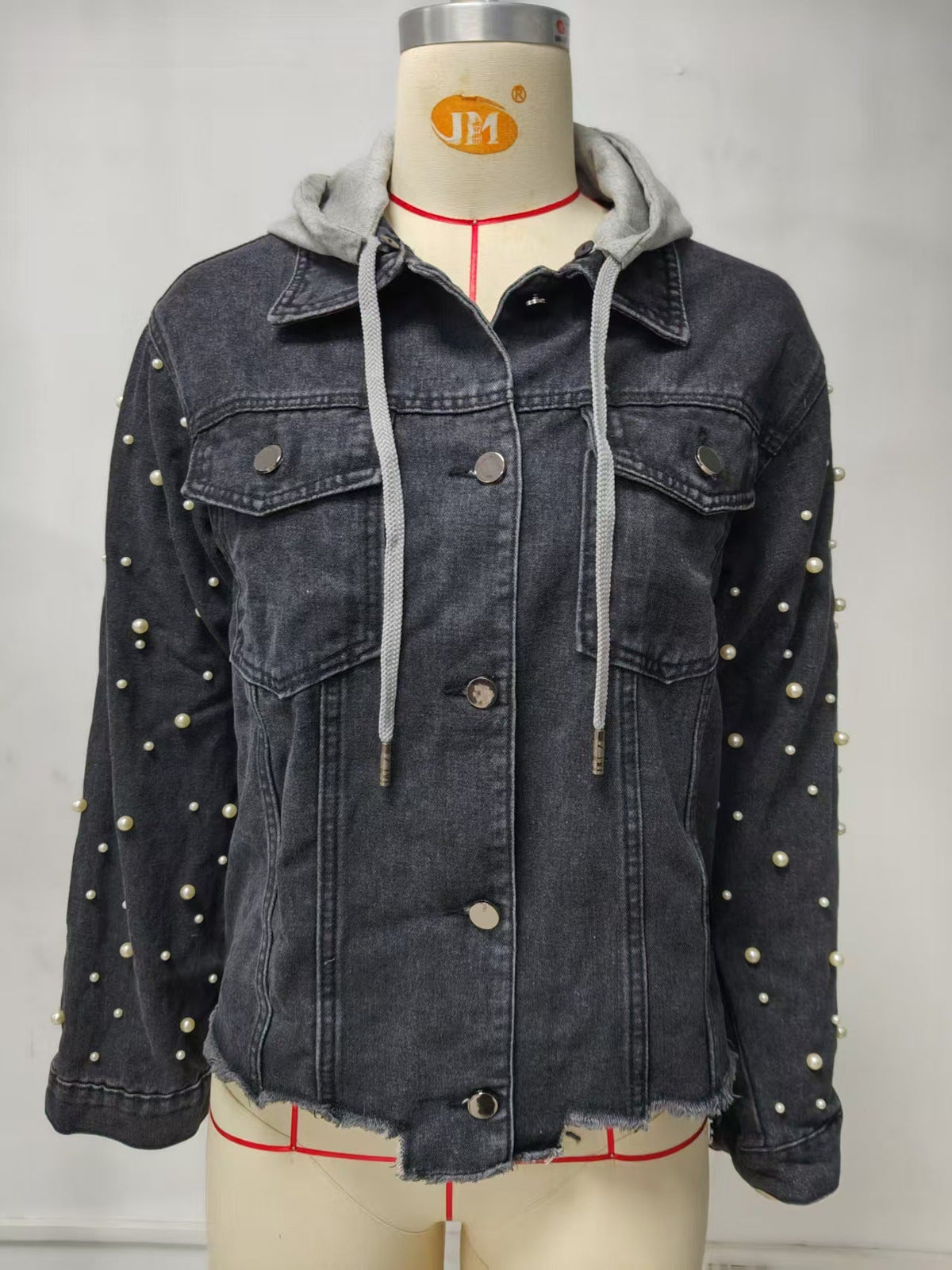 Dayna | Womens Hooded Beaded Denim Jacket