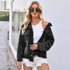 Dayna | Womens Hooded Beaded Denim Jacket
