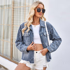 Dayna | Womens Hooded Beaded Denim Jacket