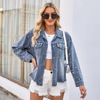 Dayna | Womens Hooded Beaded Denim Jacket