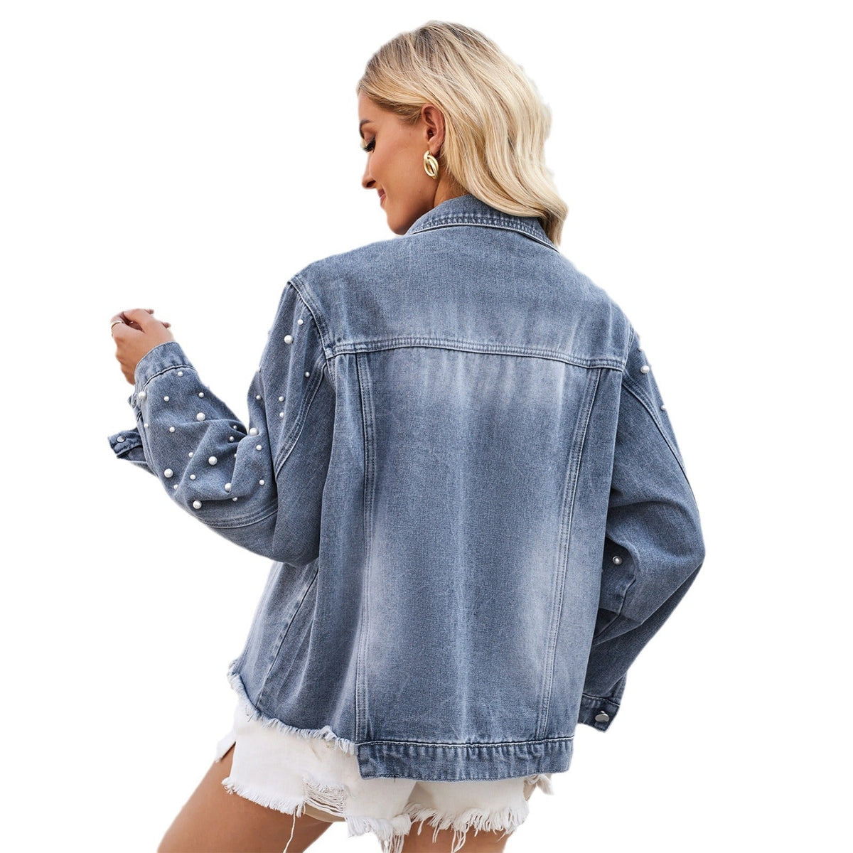 Dayna | Womens Hooded Beaded Denim Jacket