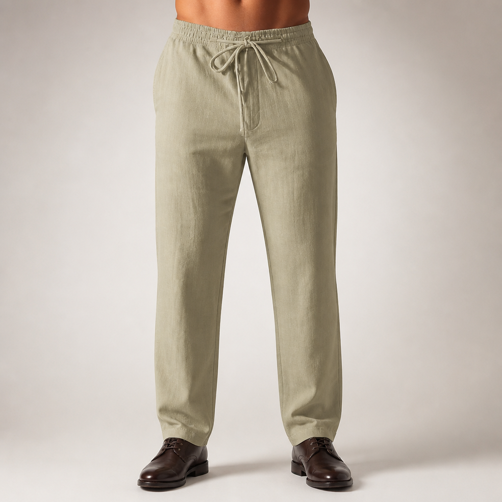 Deacon | Mens Linen Straight Leg Breathable Lightweight Casual Summer Pants, Khaki