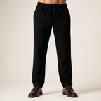 Deacon | Mens Linen Straight Leg Breathable Lightweight Casual Summer Pants, Black