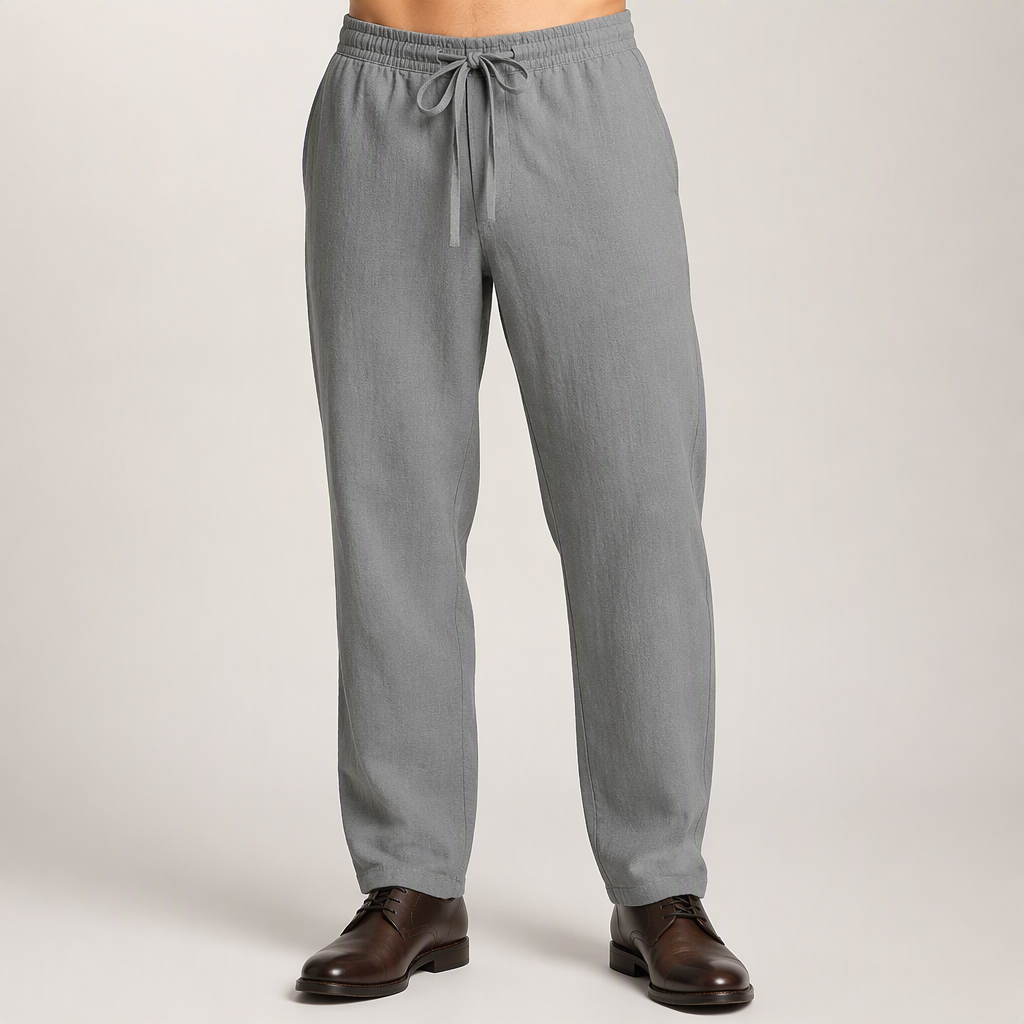 Deacon | Mens Linen Straight Leg Breathable Lightweight Casual Summer Pants, Grey
