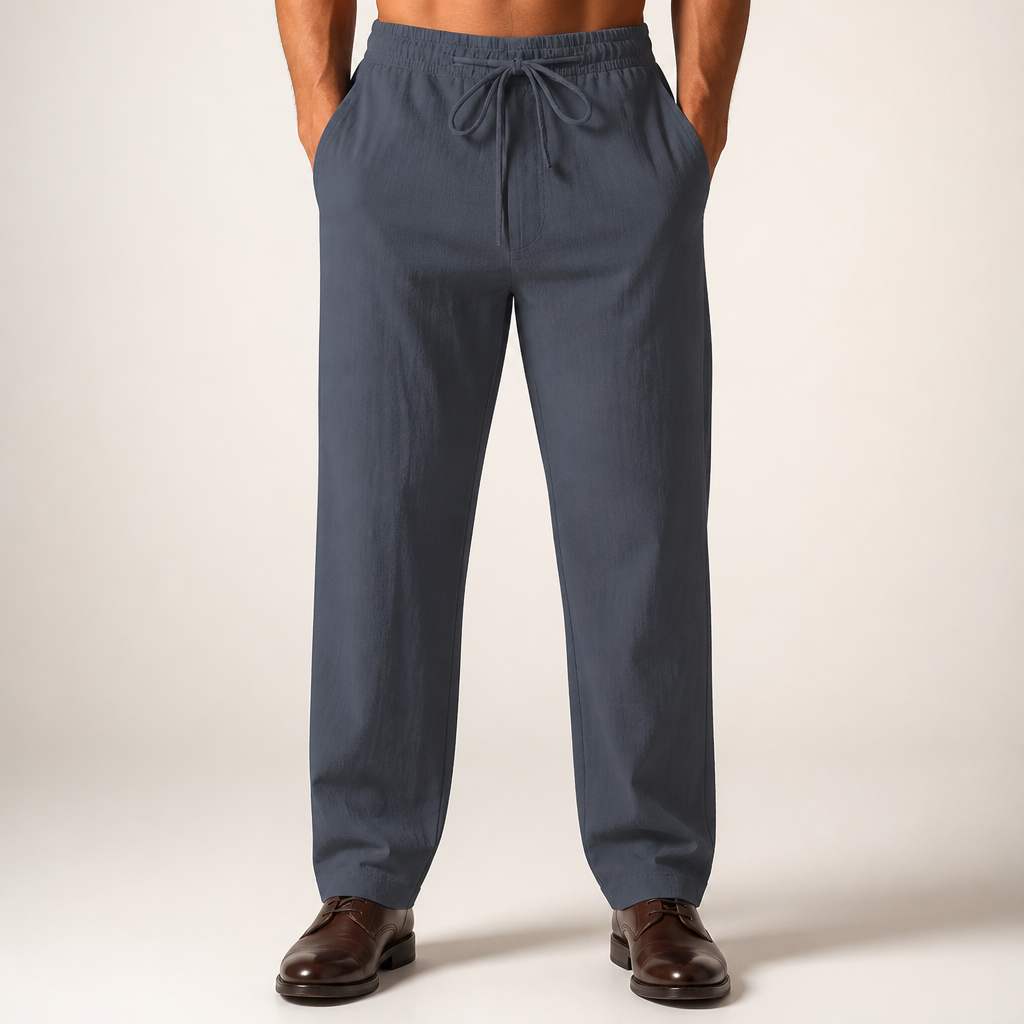 Deacon | Mens Linen Straight Leg Breathable Lightweight Casual Summer Pants, Navy