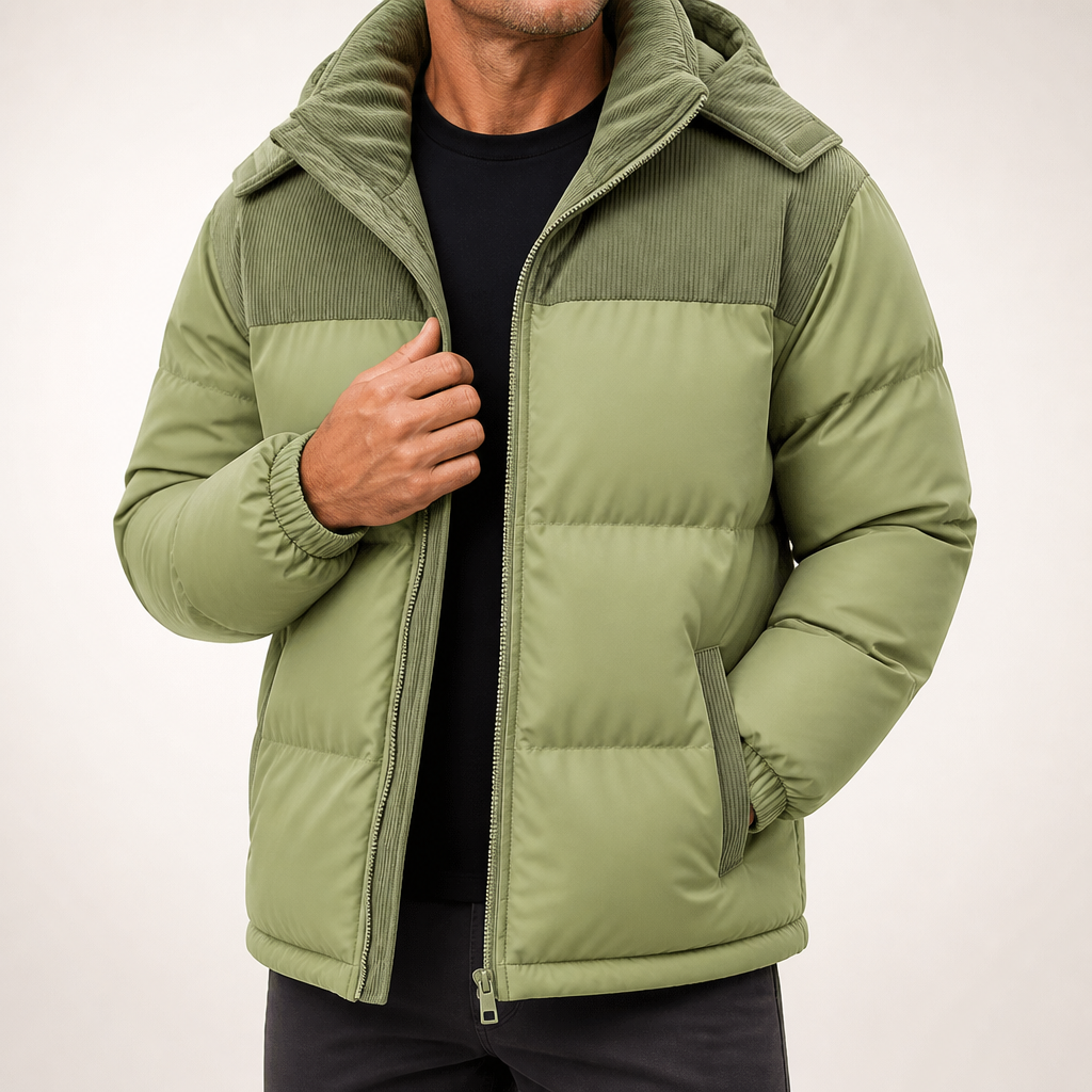 Dean | Mens Puffer Jacket Fleece Lined Padded Winter Warm Quilted Coat, Avocado Green