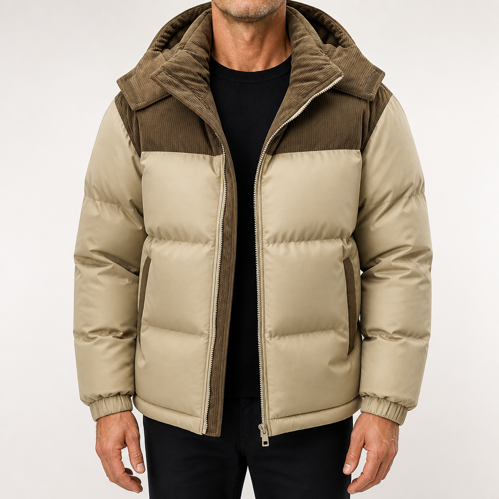 Dean | Mens Puffer Jacket Fleece Lined Padded Winter Warm Quilted Coat, Khaki