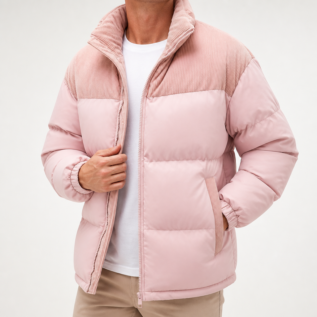 Dean | Mens Puffer Jacket Fleece Lined Padded Winter Warm Quilted Coat, Pink