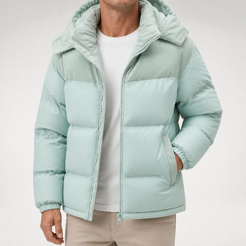 Dean | Mens Puffer Jacket Fleece Lined Padded Winter Warm Quilted Coat, Light Green