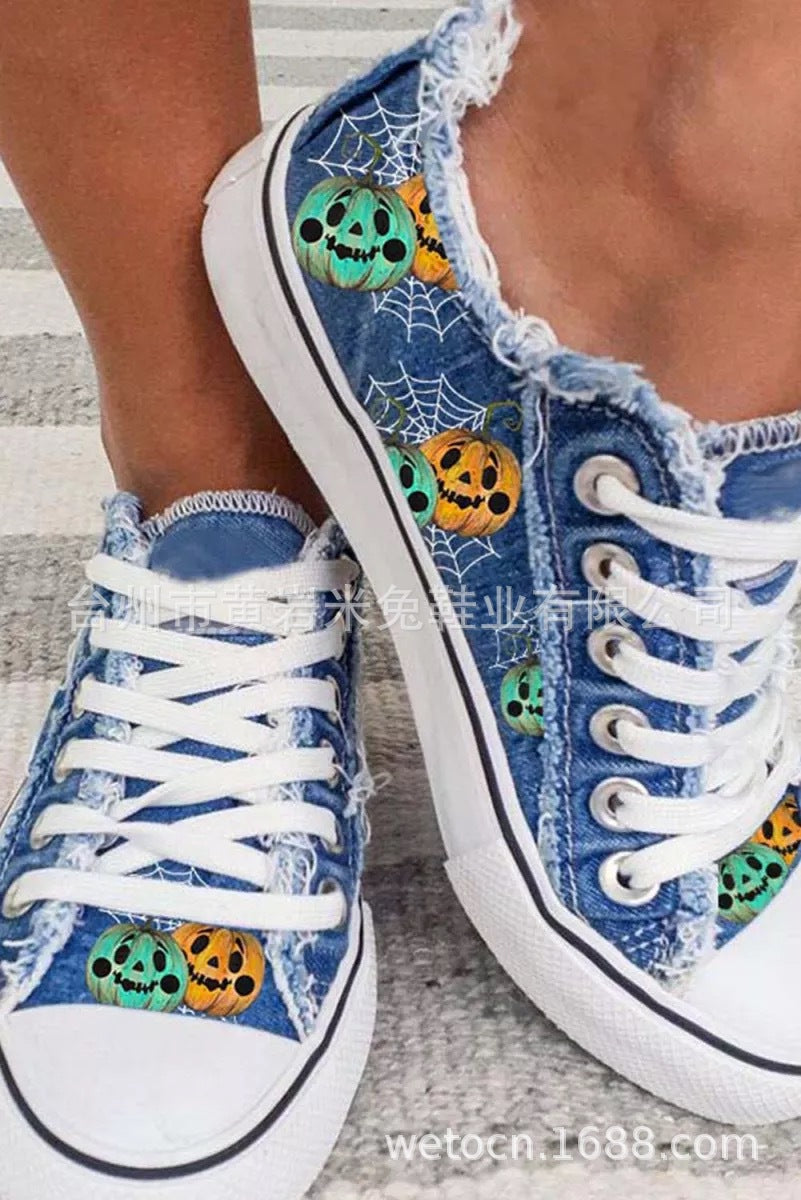Delia | Womens Printed Canvas Lace Up On Flat Shoes - 11