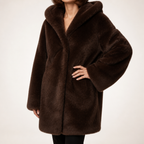 Delilah | Womens Faux Fur Hooded Fluffy Cropped Teddy Winter Coat, Dark Brown