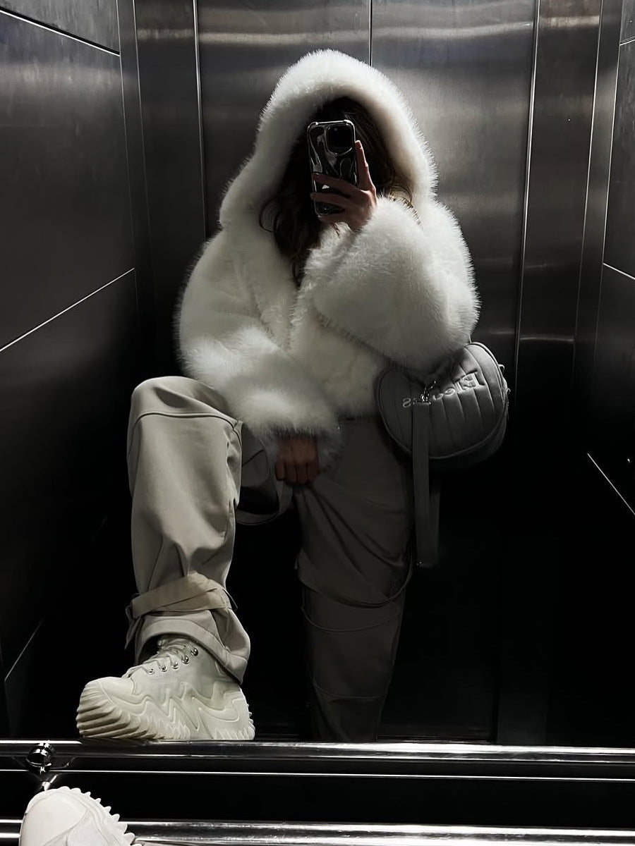 Delilah | Womens Faux Fur Hooded Fluffy Cropped Teddy Winter Coat