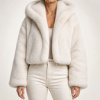 Delilah | Womens Faux Fur Hooded Fluffy Cropped Teddy Winter Coat, Apricot