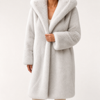 Delilah | Womens Faux Fur Hooded Fluffy Cropped Teddy Winter Coat, Light Grey
