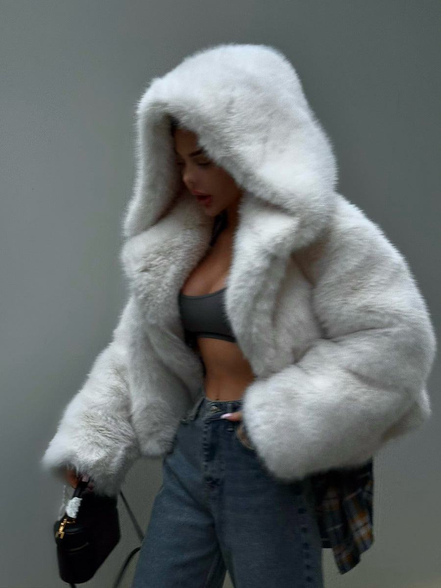 Delilah | Womens Faux Fur Hooded Fluffy Cropped Teddy Winter Coat