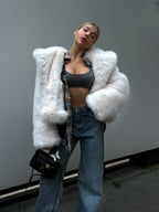 Delilah | Womens Faux Fur Hooded Fluffy Cropped Teddy Winter Coat, White