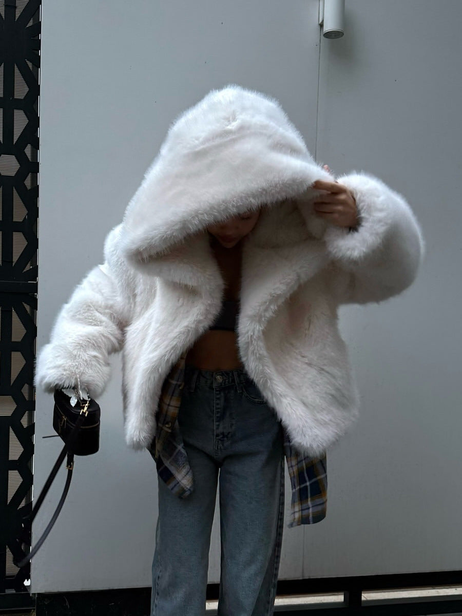 Delilah | Womens Faux Fur Hooded Fluffy Cropped Teddy Winter Coat