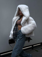 Delilah | Womens Faux Fur Hooded Fluffy Cropped Teddy Winter Coat