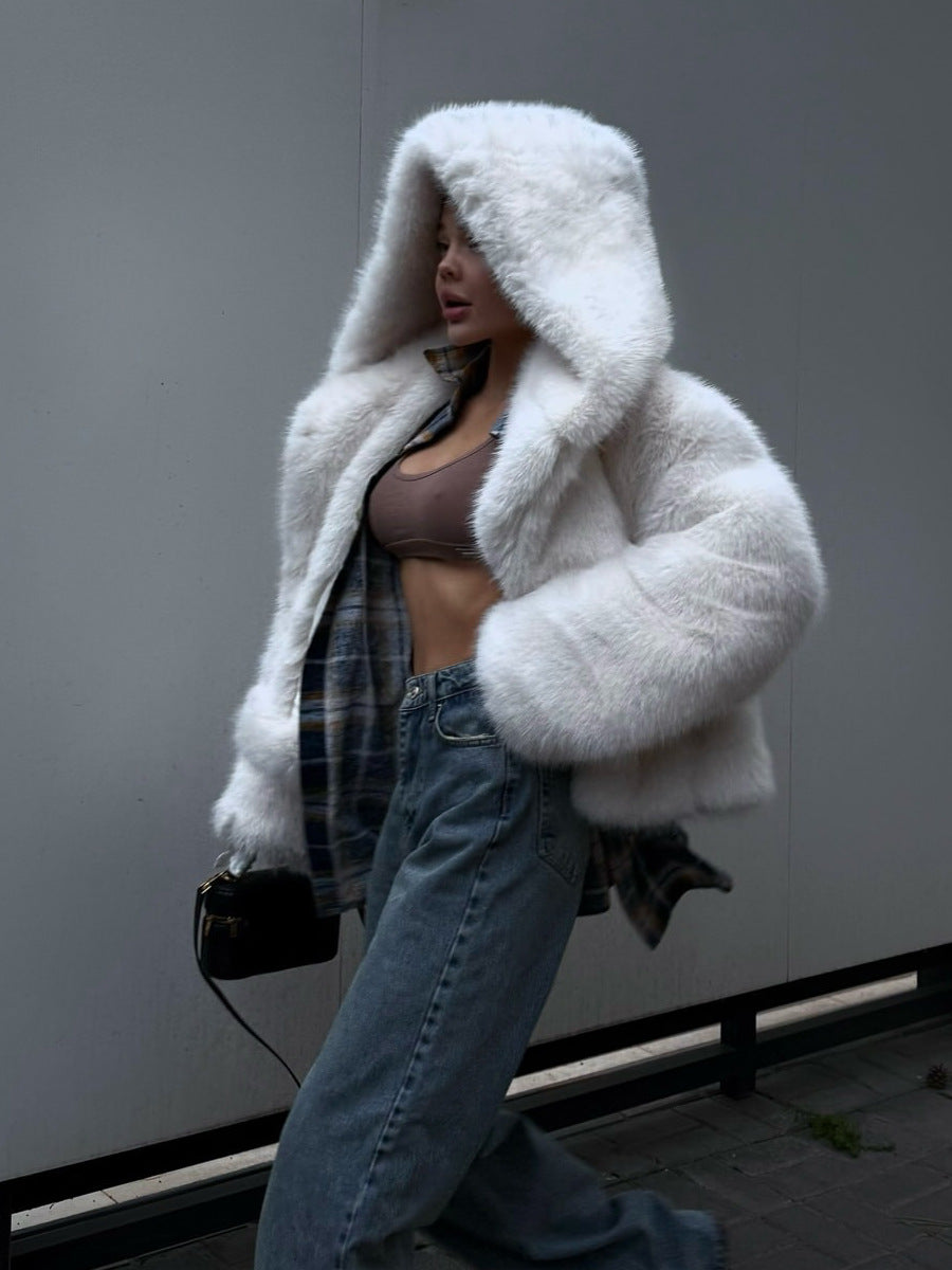 Delilah | Womens Faux Fur Hooded Fluffy Cropped Teddy Winter Coat