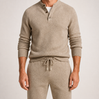 Della | Mens Knitted Tracksuit Two Piece Set Hooded Cardigan Joggers Wool, Camel 2
