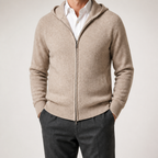 Della | Mens Knitted Tracksuit Two Piece Set Hooded Cardigan Joggers Wool, Camel