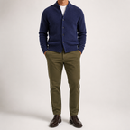 Della | Mens Knitted Tracksuit Two Piece Set Hooded Cardigan Joggers Wool, Navy Blue 2
