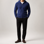 Della | Mens Knitted Tracksuit Two Piece Set Hooded Cardigan Joggers Wool, Navy Blue