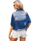 Delores | Womens Slim Fitted Puff Sleeve Washed Denim Jacket
